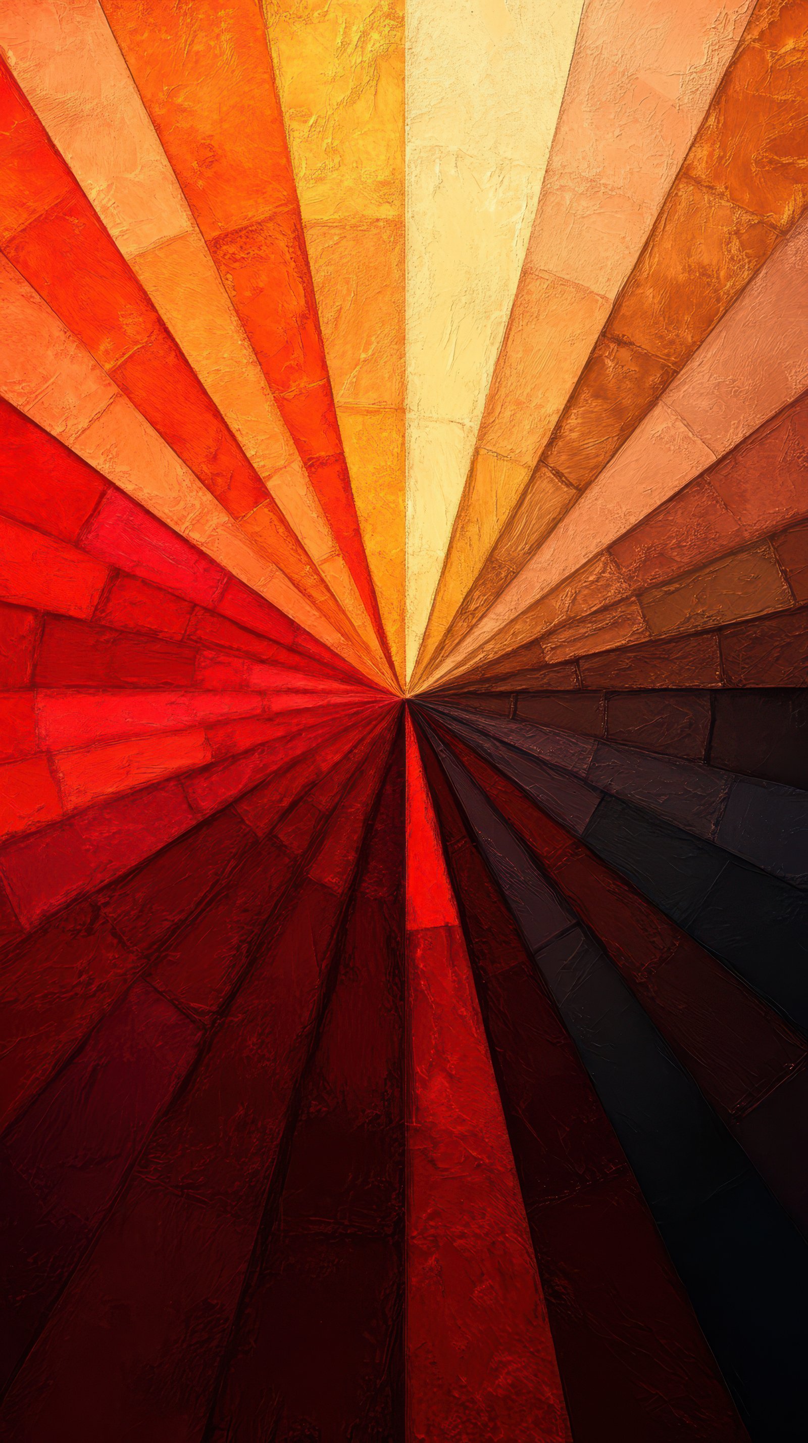 Colorful radial design with vibrant warm tones and deep shades highlighting artistic texture in a creative setting